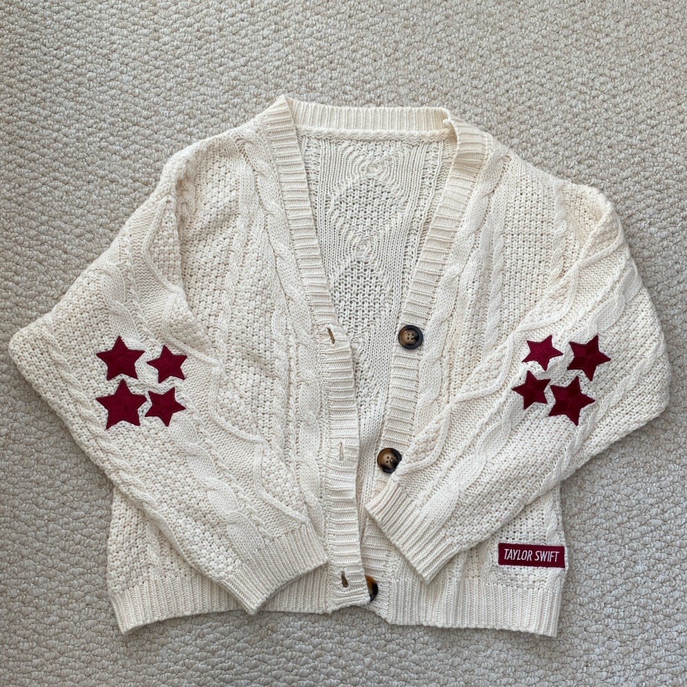 Authentic Taylor Swift Cream Knit RED Cardigan